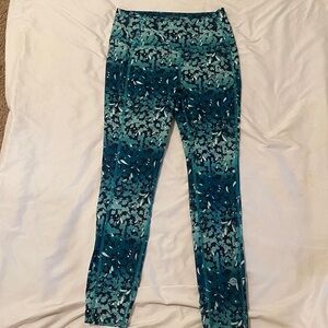 L.L. Bean Teal and Black Patterned Leggings